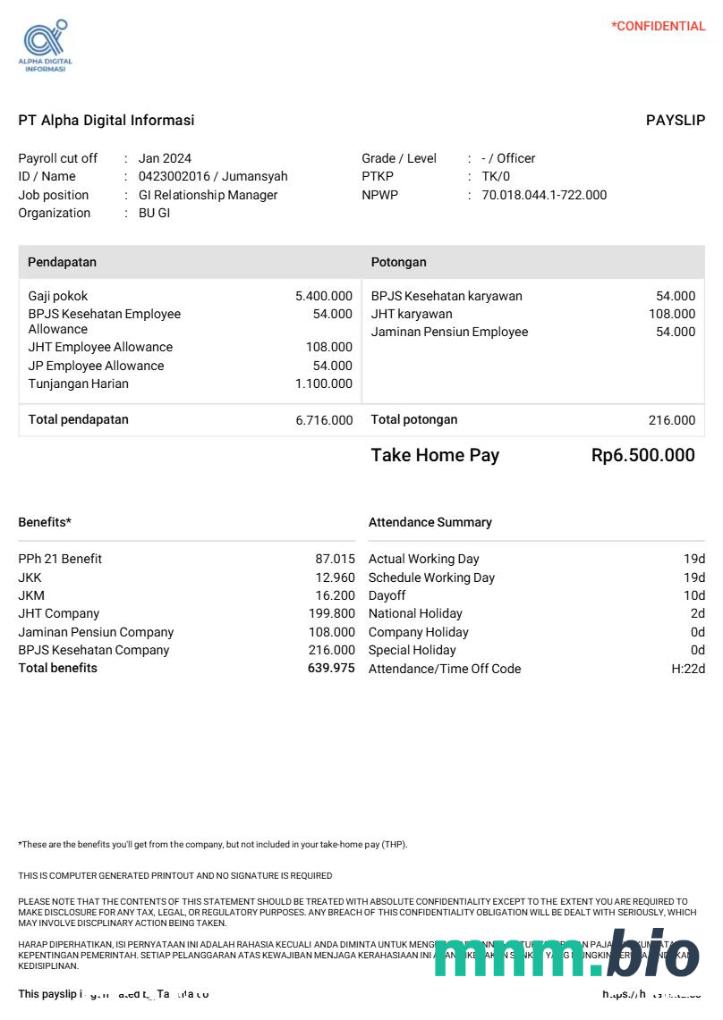 PT Alpha Digital Informasi payslip template w formatach Word i PDF